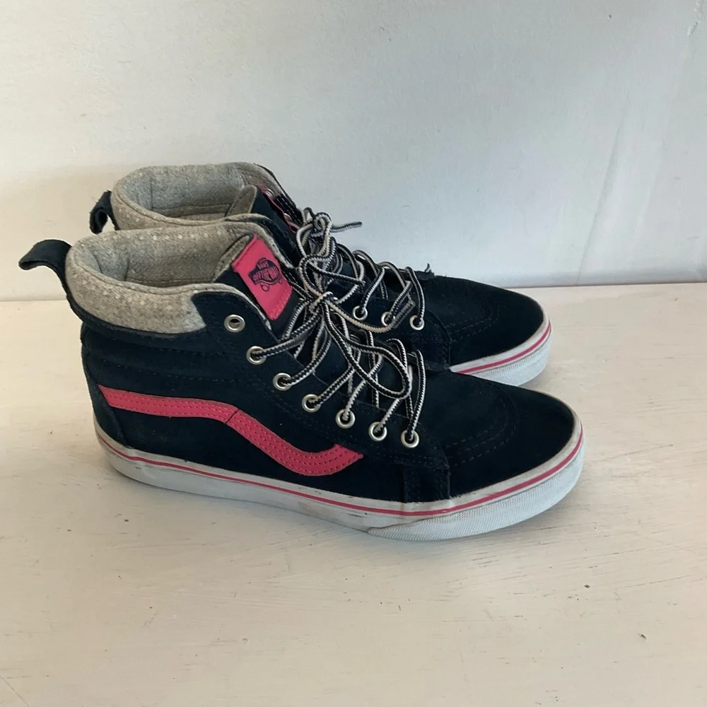 Vans Shoes Kids Girls High Tops Sneakers Navy Blue Pink Grey Running‎ Size 5.5 - Picture 3 of 7